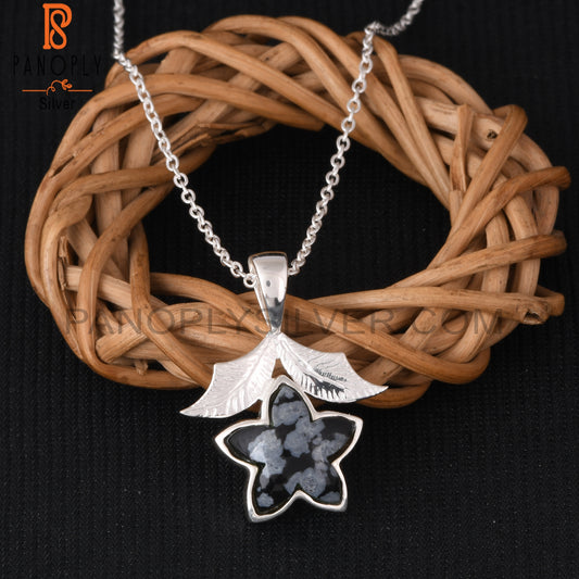 Snowflake Obsidian Moonflower 925 Silver Pendant With Chain