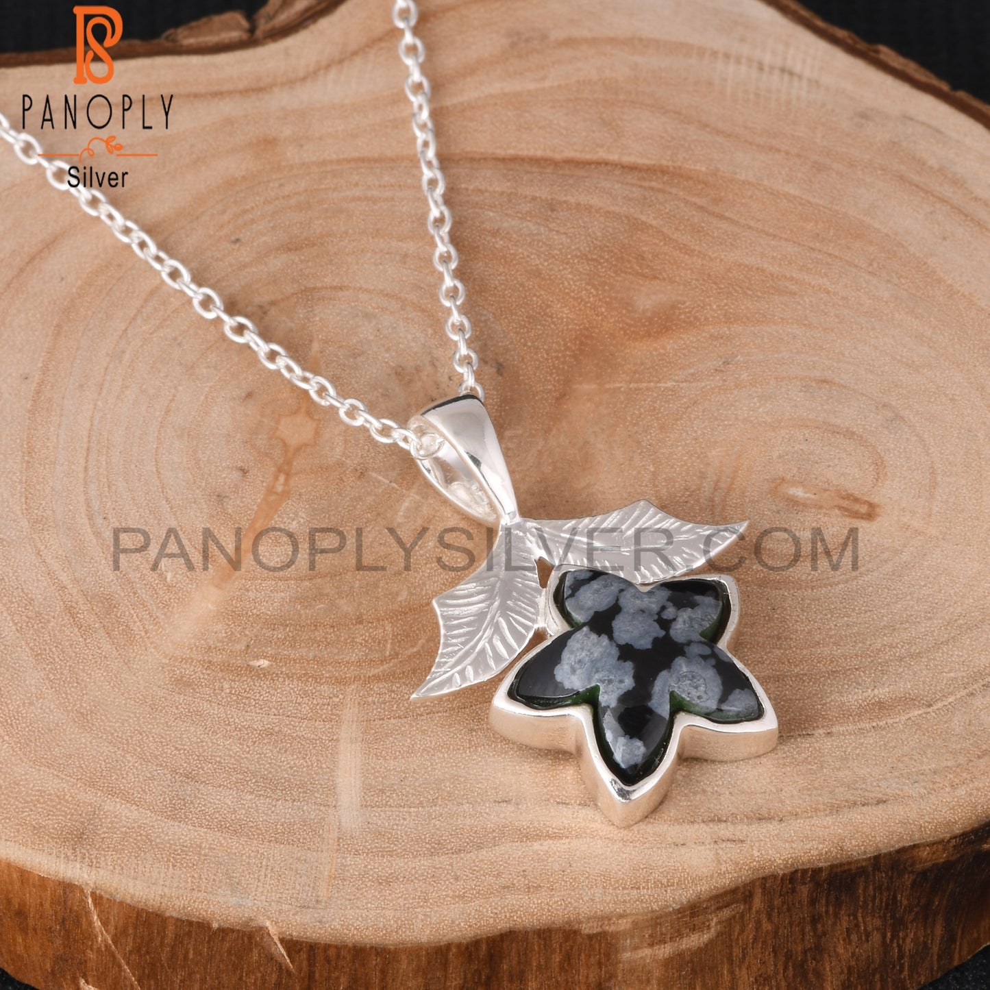 Snowflake Obsidian Moonflower 925 Silver Pendant With Chain