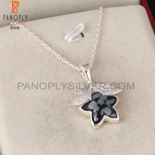 Snowflake Obsidian Moonflower 925 Silver Pendant With Chain