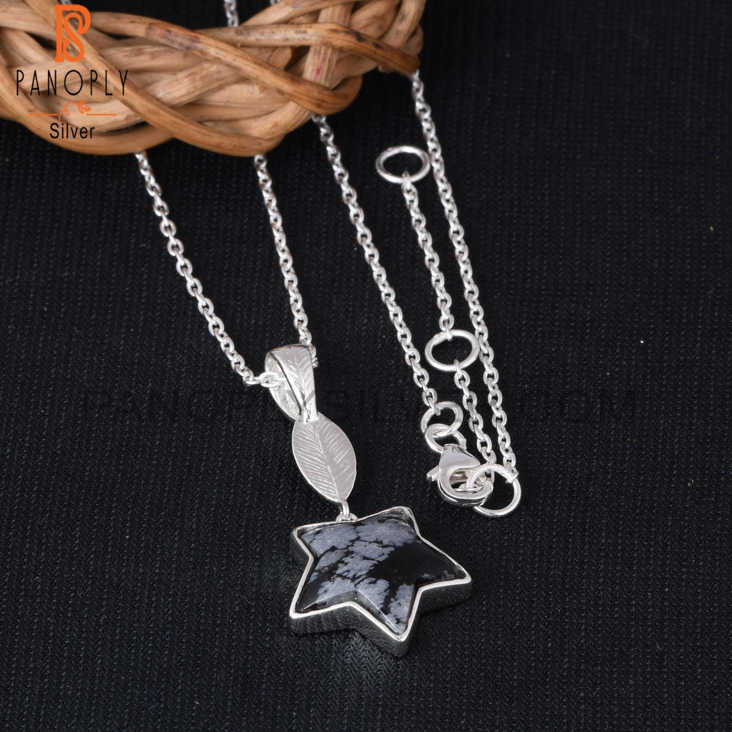 Snowflake Obsidian Star 925 Silver Pendant With Chain