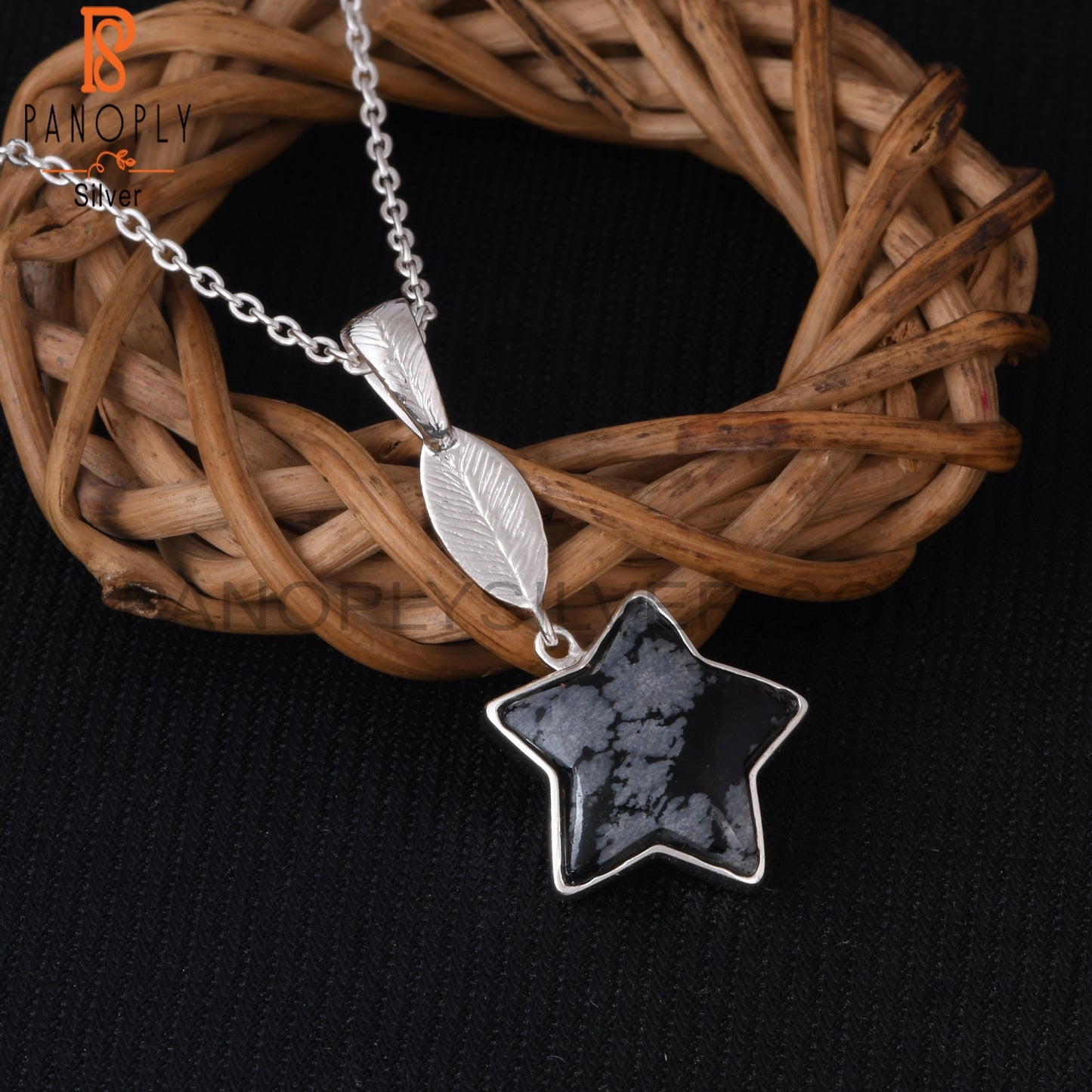 Snowflake Obsidian Star 925 Silver Pendant With Chain