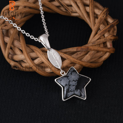 Snowflake Obsidian Star 925 Silver Pendant With Chain