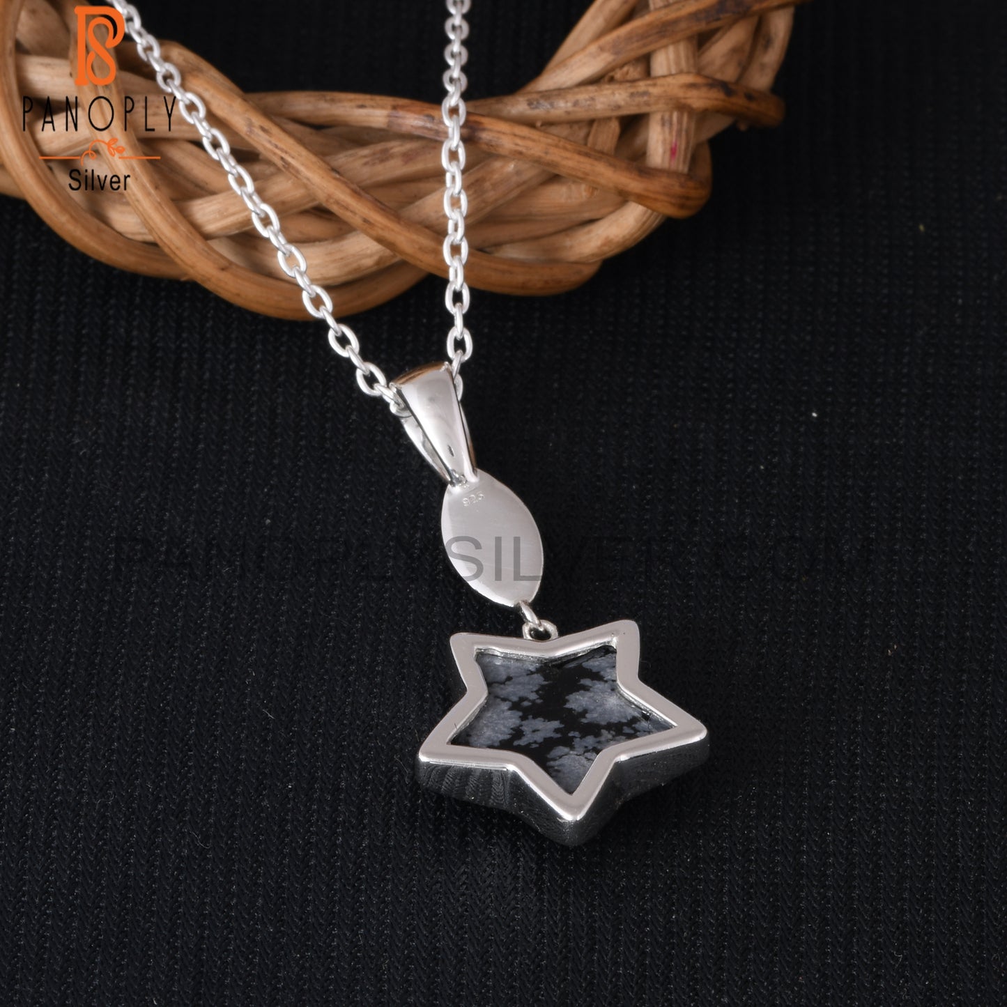 Snowflake Obsidian Star 925 Silver Pendant With Chain