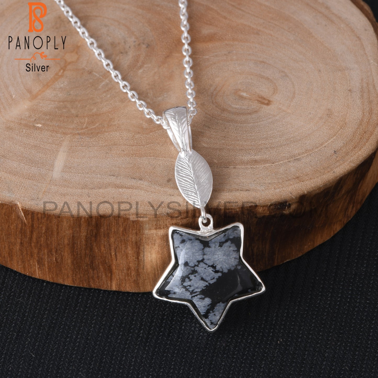 Snowflake Obsidian Star 925 Silver Pendant With Chain