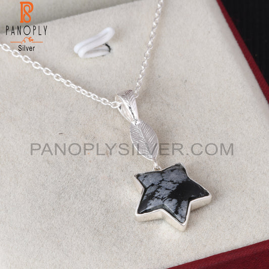 Snowflake Obsidian Star 925 Silver Pendant With Chain