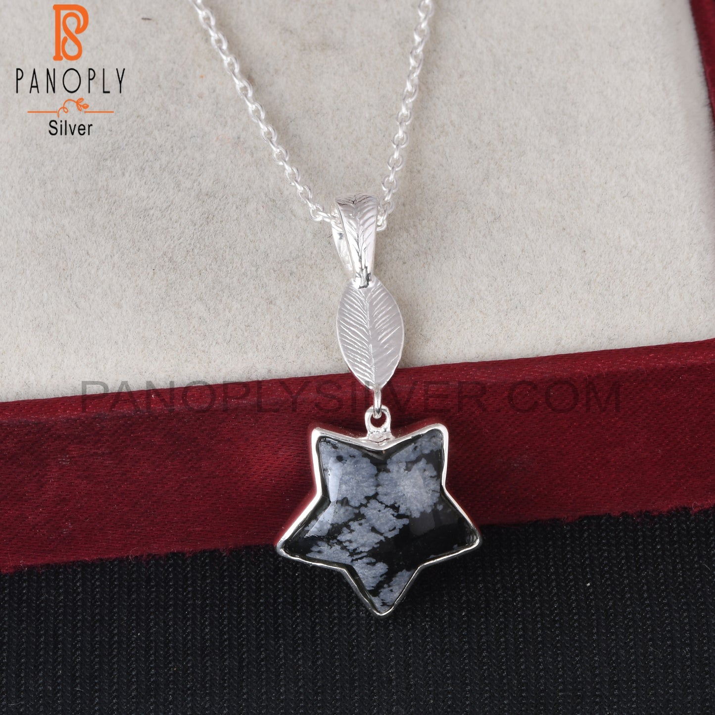 Snowflake Obsidian Star 925 Silver Pendant With Chain