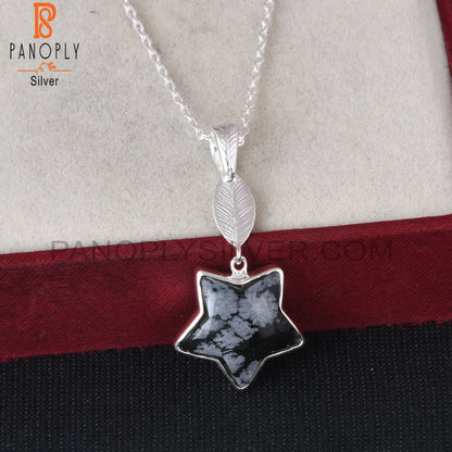 Snowflake Obsidian Star 925 Silver Pendant With Chain