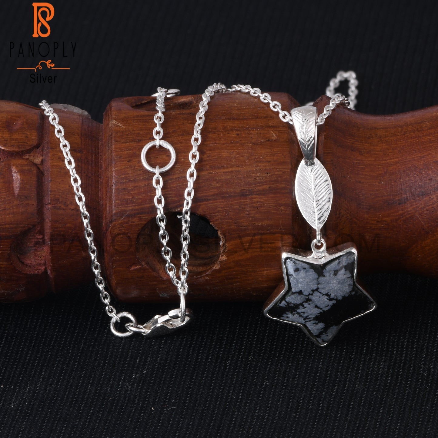 Snowflake Obsidian Star 925 Silver Pendant With Chain