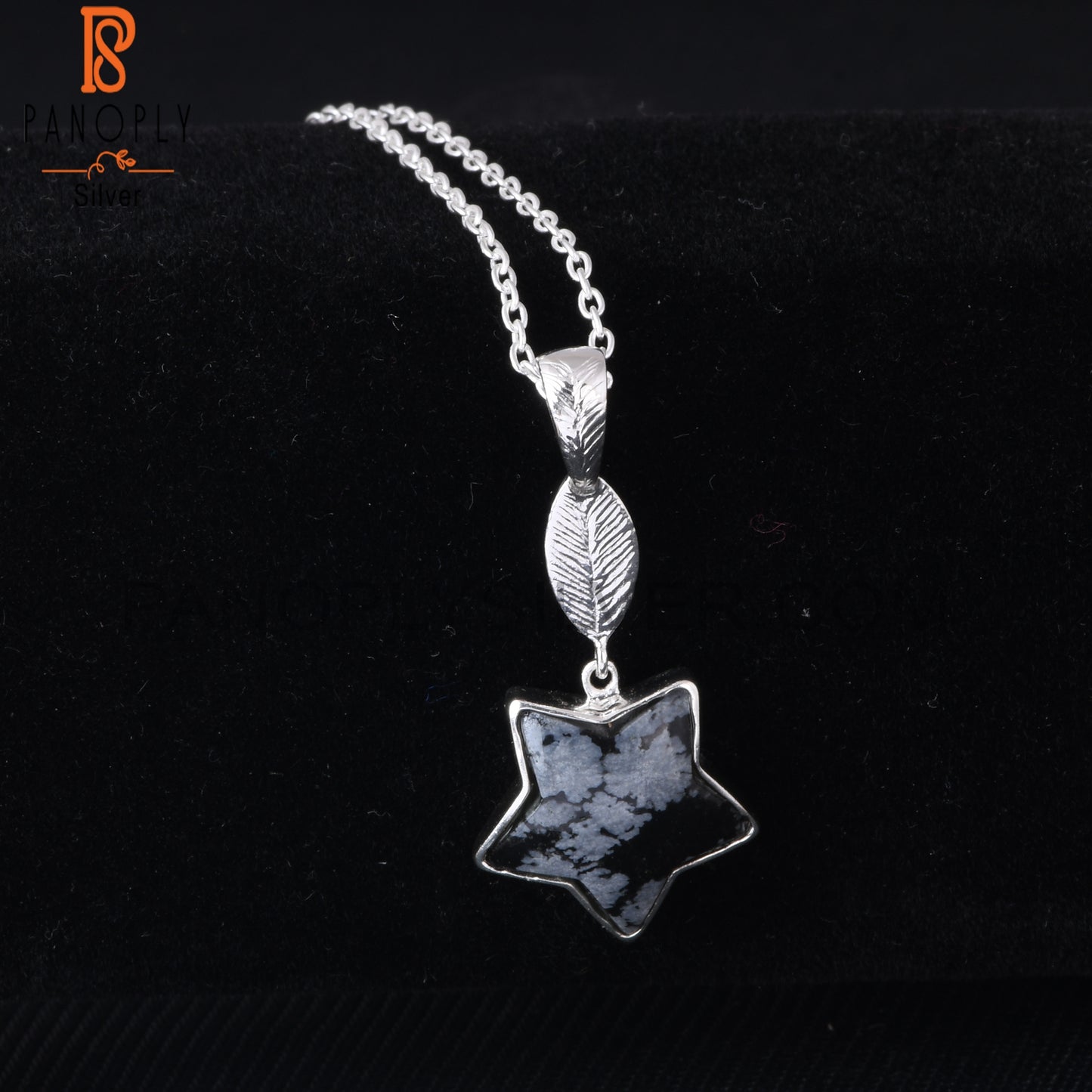 Snowflake Obsidian Star 925 Silver Pendant With Chain
