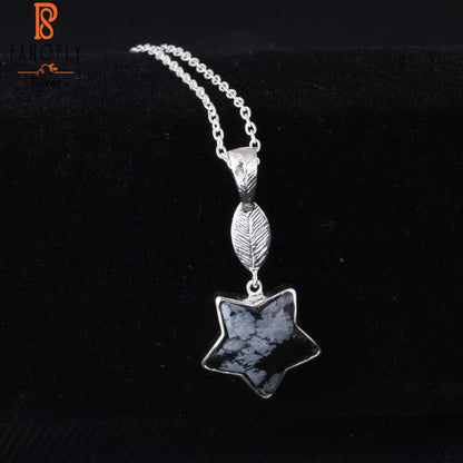Snowflake Obsidian Star 925 Silver Pendant With Chain