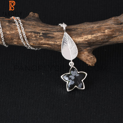 Snowflake Obsidian 925 Sterling Silver Pendant With Chain