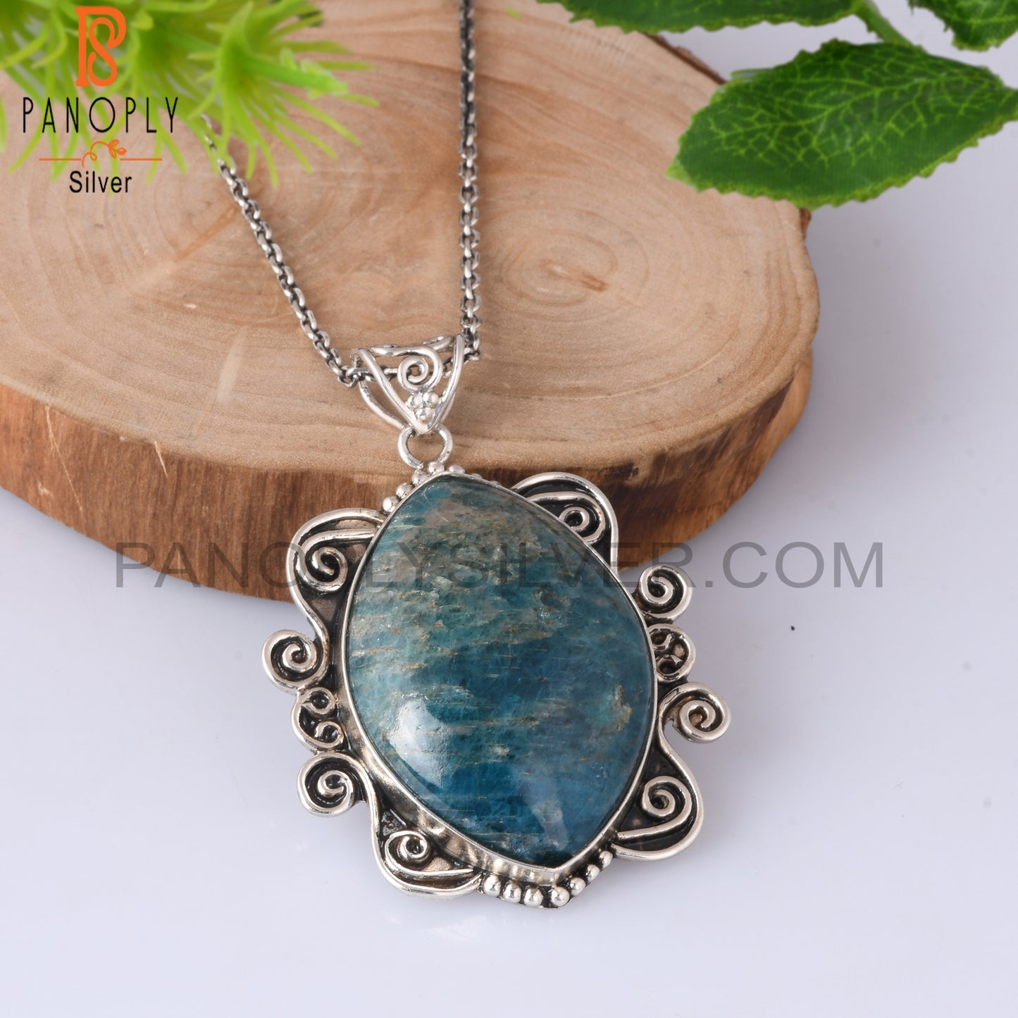 Apatite Marquise Shape 925 Sterling Silver Pendant With Chain