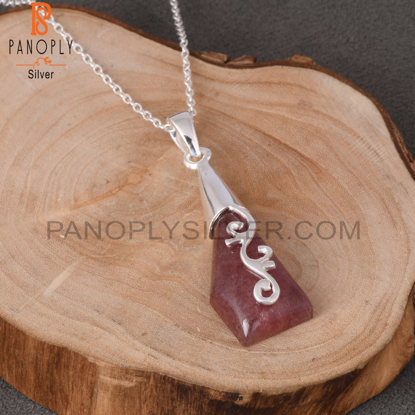 Strawberry Quartz 925 Sterling Silver Pendant With Chain