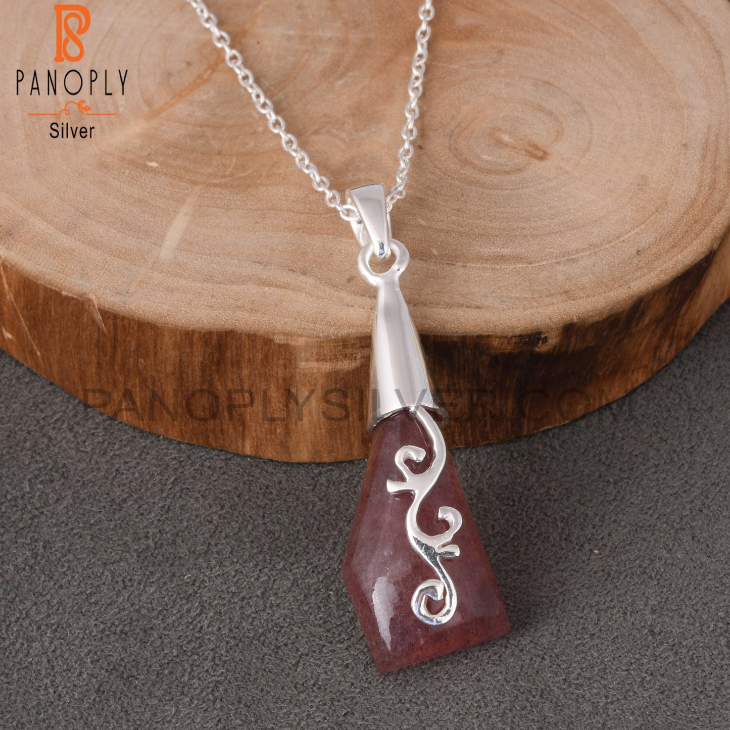 Strawberry Quartz 925 Sterling Silver Pendant With Chain