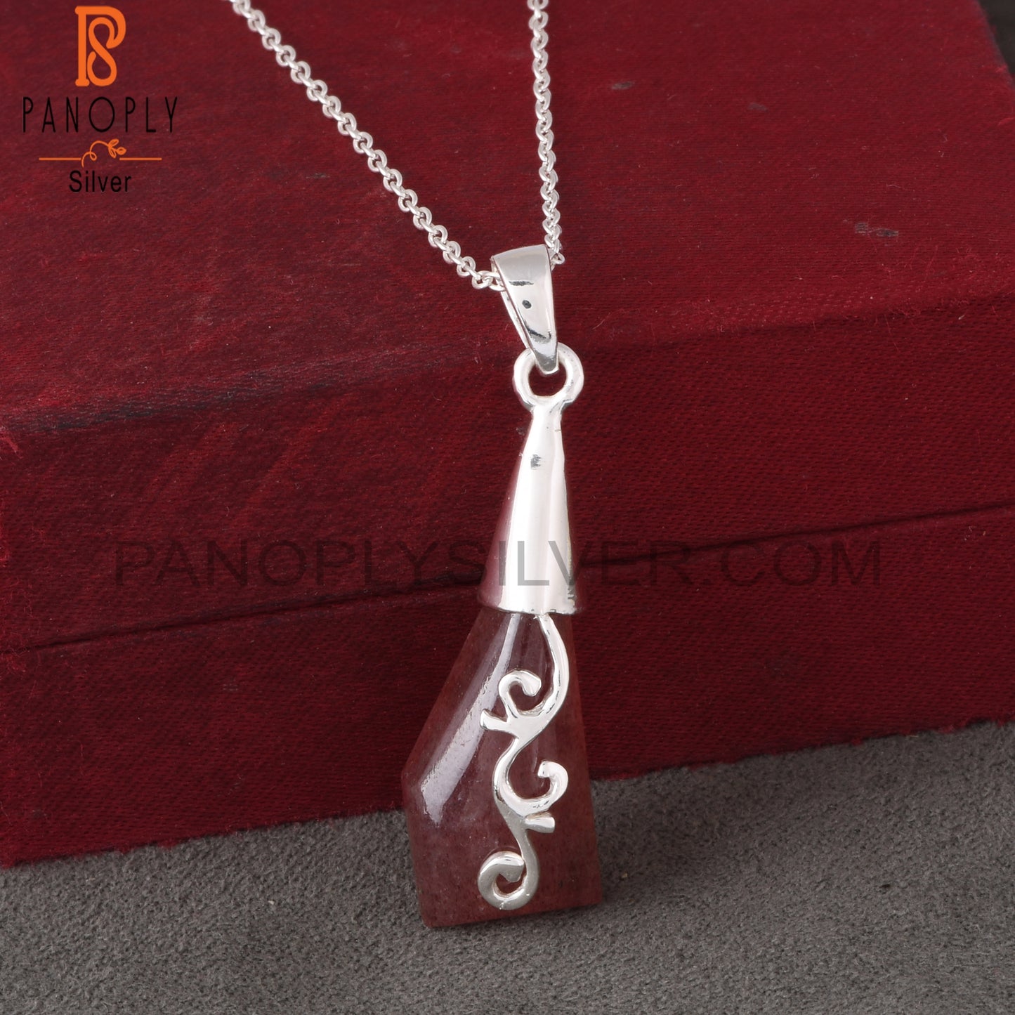 Strawberry Quartz 925 Sterling Silver Pendant With Chain