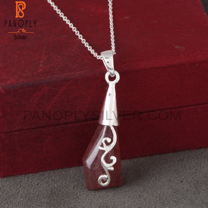 Strawberry Quartz 925 Sterling Silver Pendant With Chain
