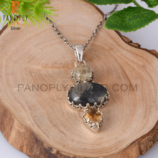 Citrine, Golden Rutile Doublet Apache Gold Crystal Pendant