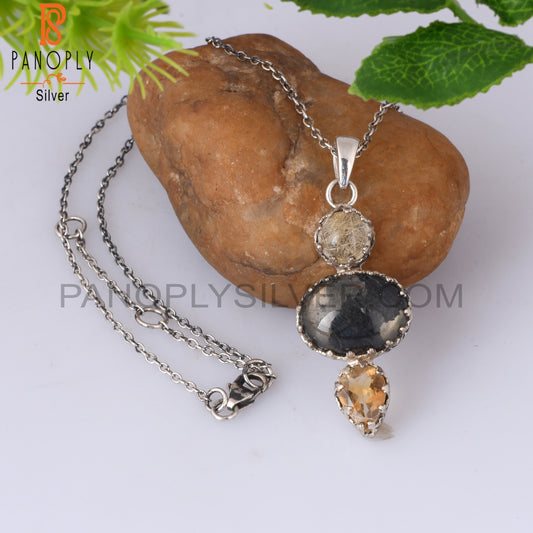Citrine, Golden Rutile Doublet Apache Gold Crystal Pendant