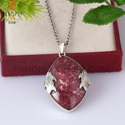 Pink Thulite Marquise Shape 925 Silver Pendant With Chain
