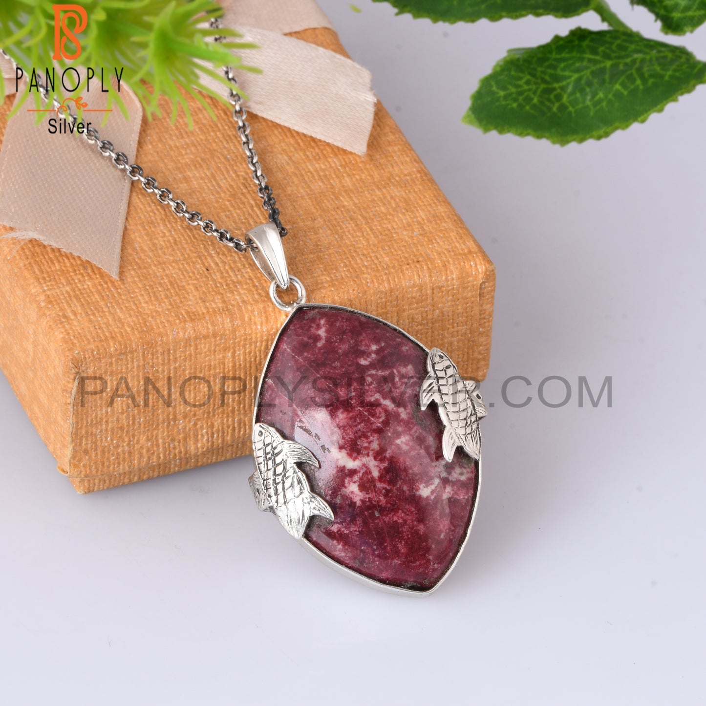 Pink Thulite Marquise Shape 925 Silver Pendant With Chain