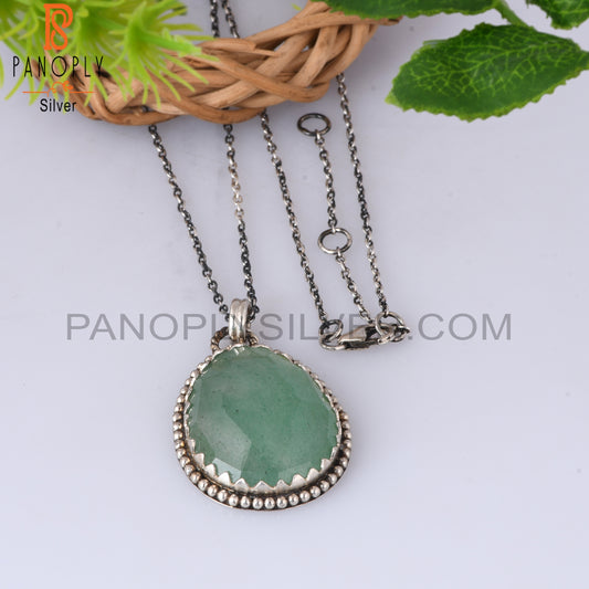 Green Strawberry Quartz 925 Silver Pendant With Chain