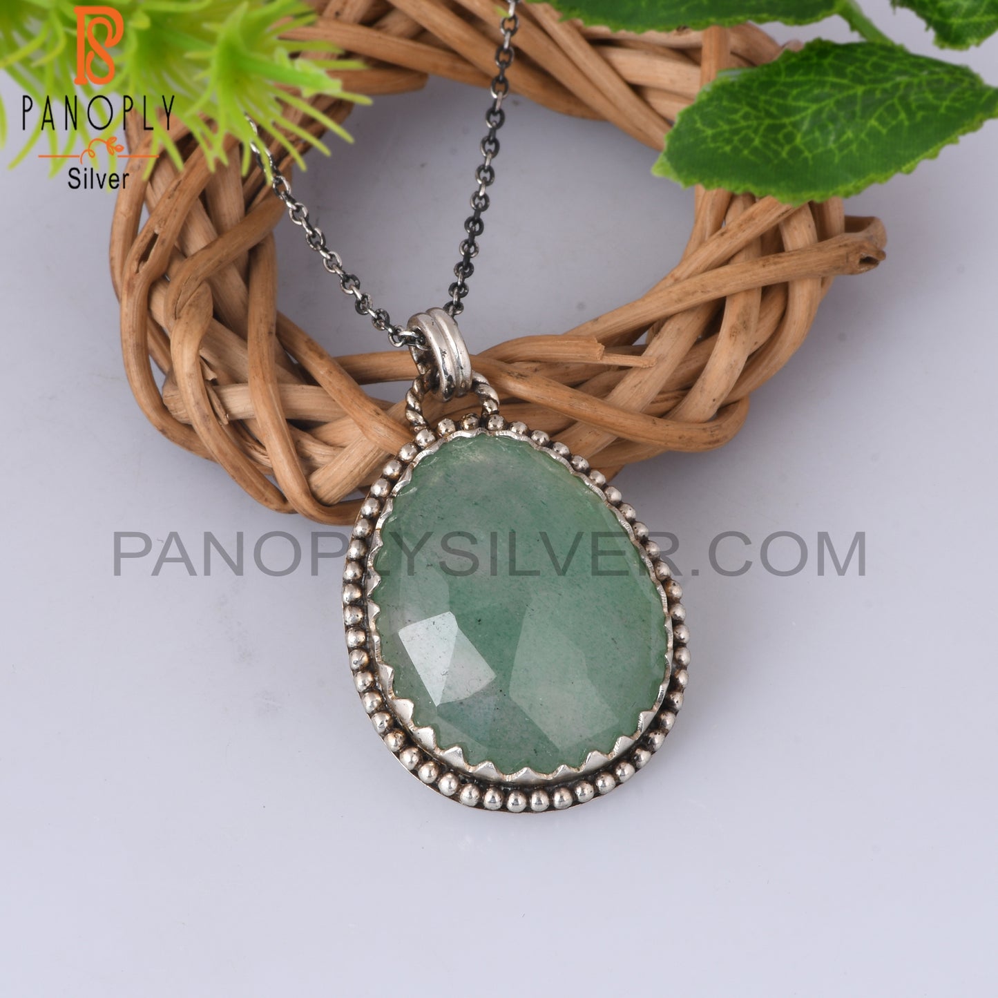 Green Strawberry Quartz 925 Silver Pendant With Chain