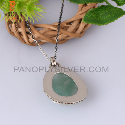 Green Strawberry Quartz 925 Silver Pendant With Chain
