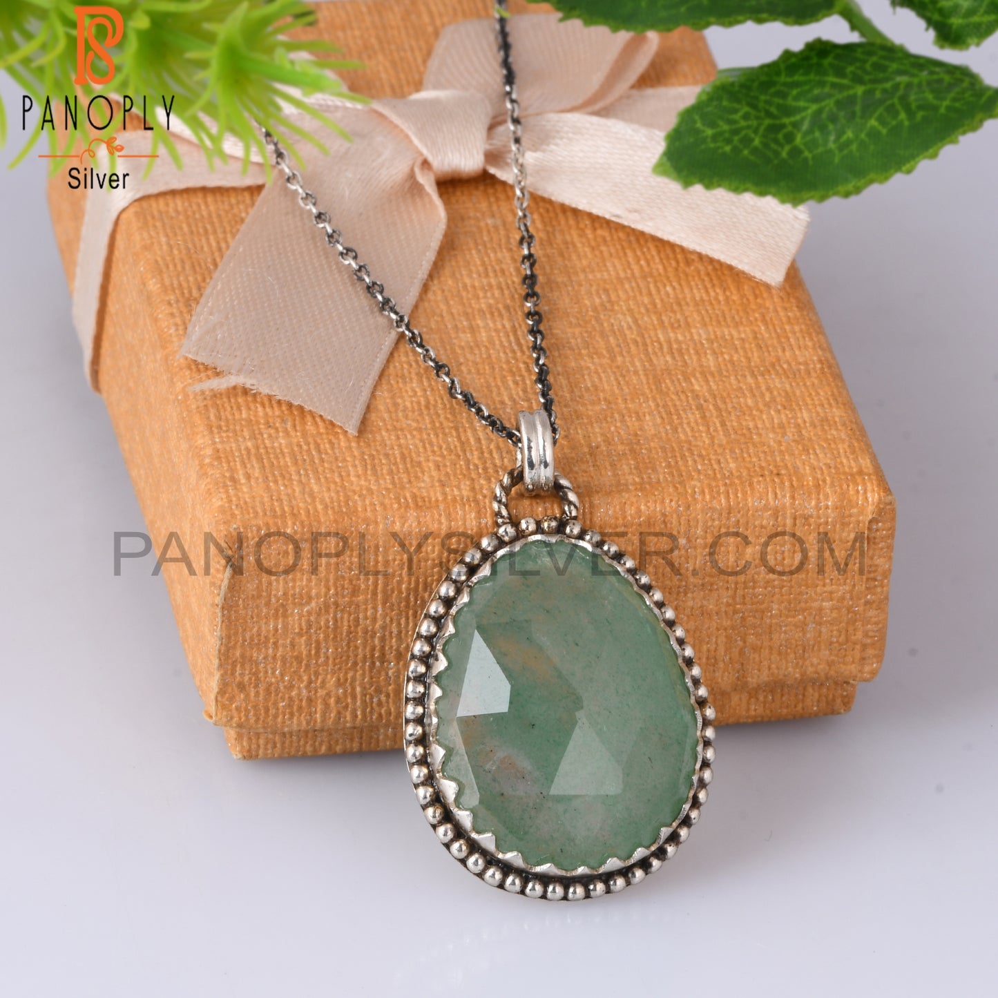 Green Strawberry Quartz 925 Silver Pendant With Chain