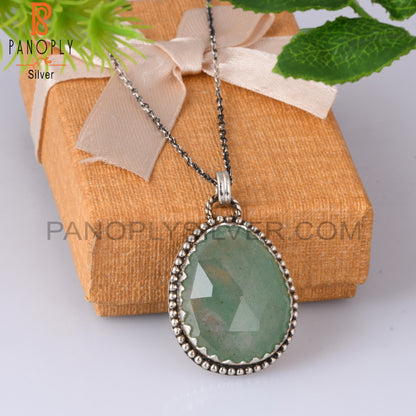 Green Strawberry Quartz 925 Silver Pendant With Chain
