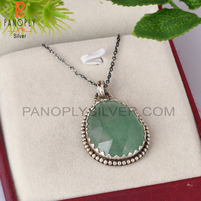 Green Strawberry Quartz 925 Silver Pendant With Chain
