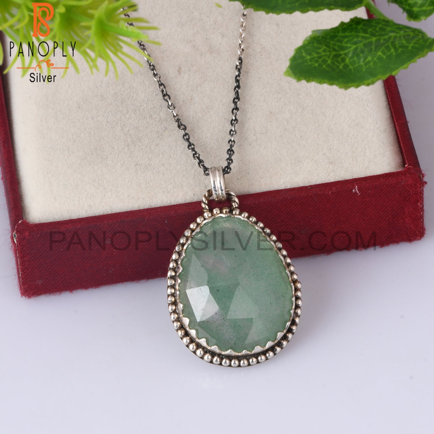 Green Strawberry Quartz 925 Silver Pendant With Chain
