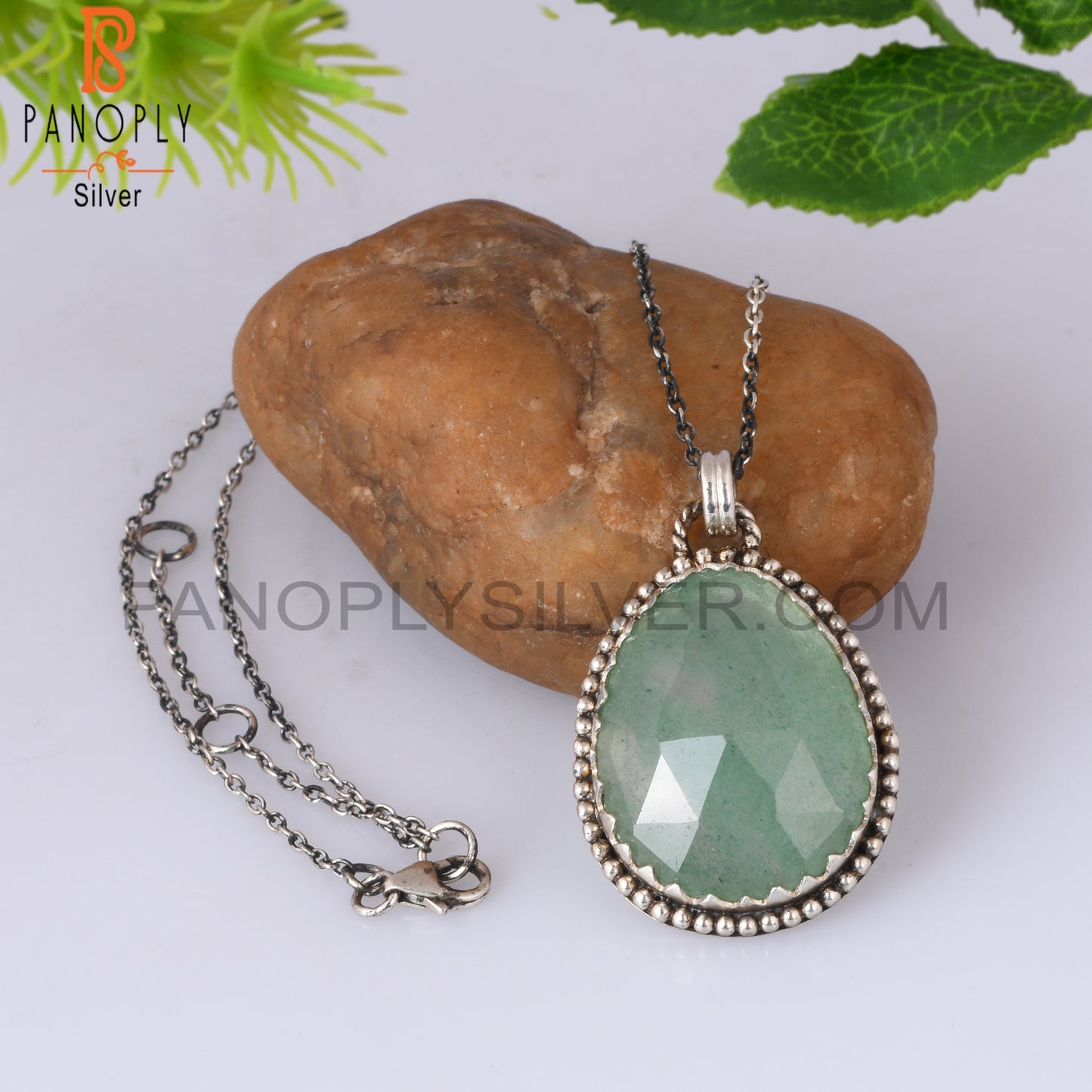 Green Strawberry Quartz 925 Silver Pendant With Chain