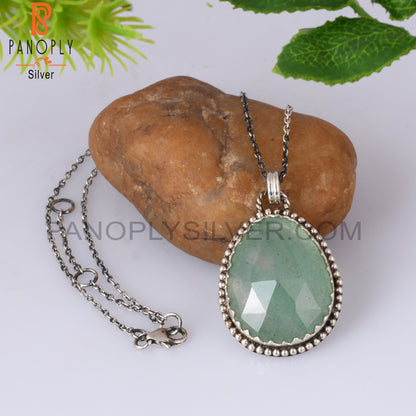 Green Strawberry Quartz 925 Silver Pendant With Chain