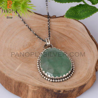 Green Strawberry Quartz 925 Silver Pendant With Chain