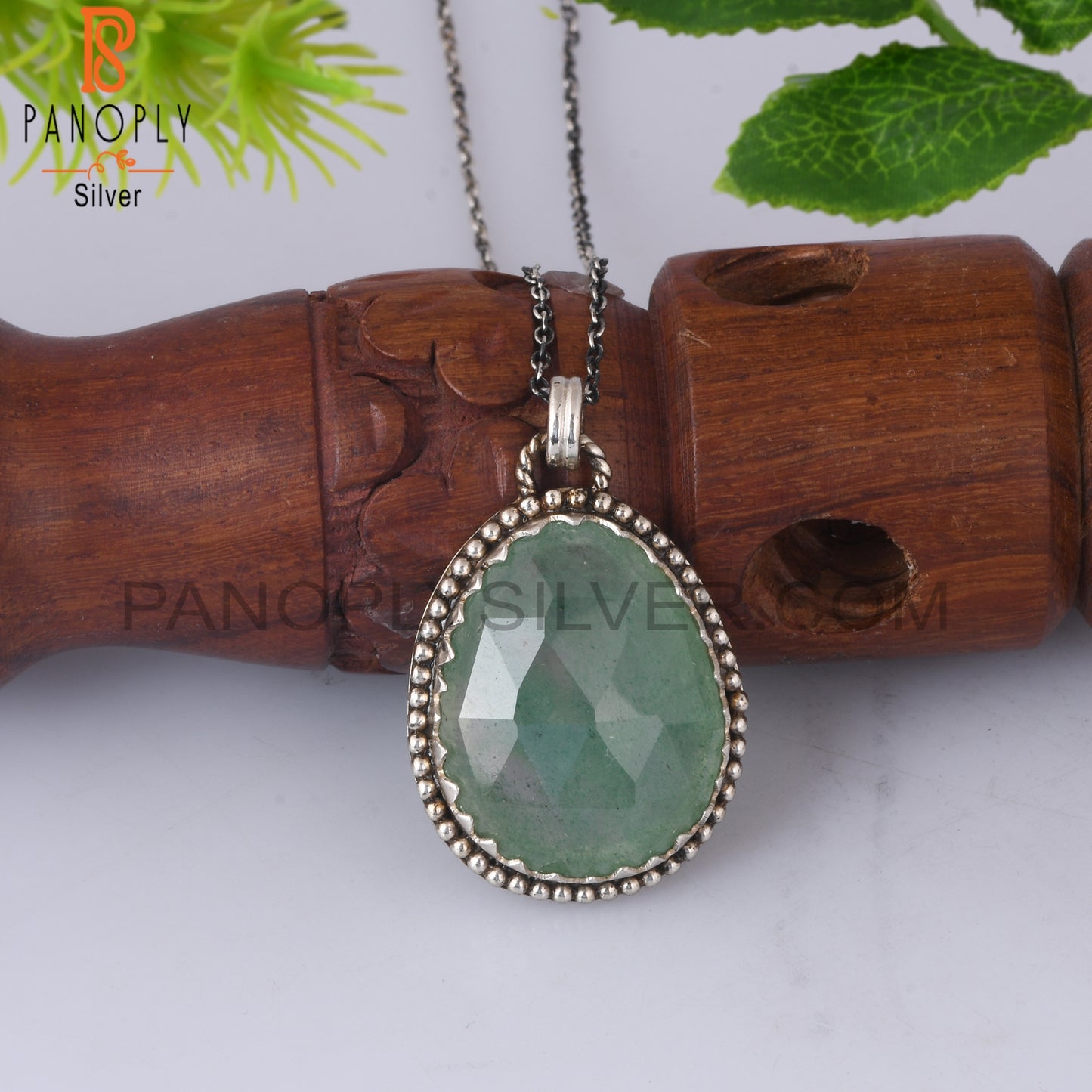 Green Strawberry Quartz 925 Silver Pendant With Chain