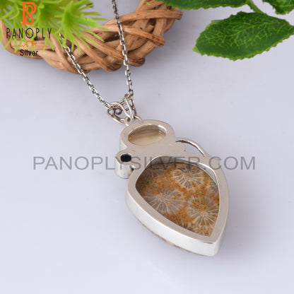 Doublet Yellow Mop Crystal, Lapis, Fossil Coral 925 Pendant