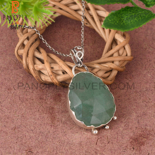 Green Strawberry Quartz 925 Sterling Silver Pendant With Chain