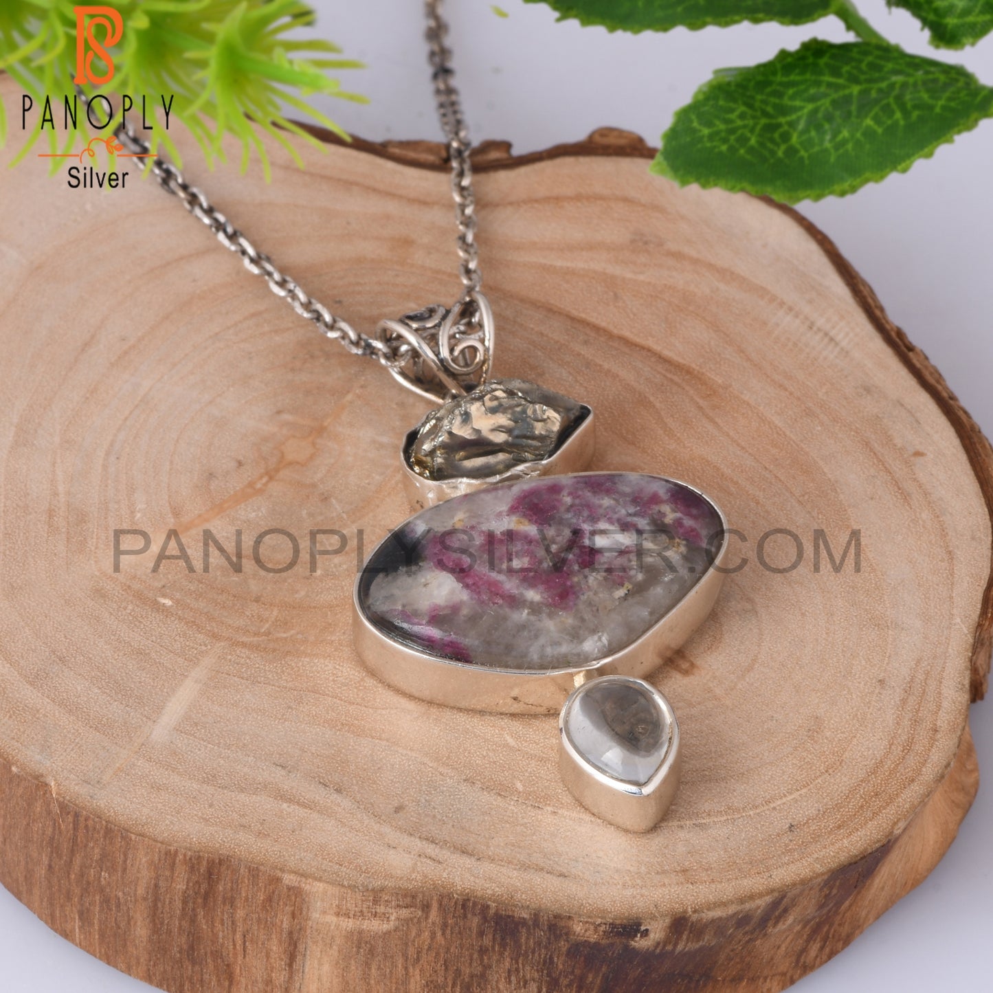 Tourmaline Quartz, Pyrite Green Amethyst 925 Silver Pendant