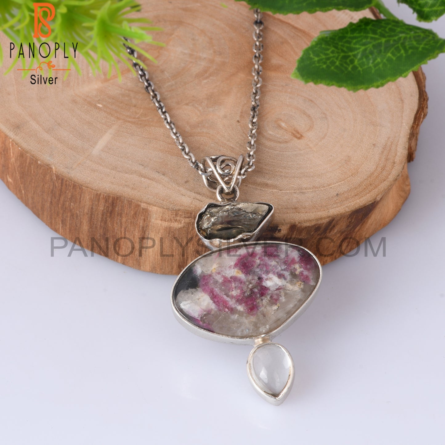 Tourmaline Quartz, Pyrite Green Amethyst 925 Silver Pendant