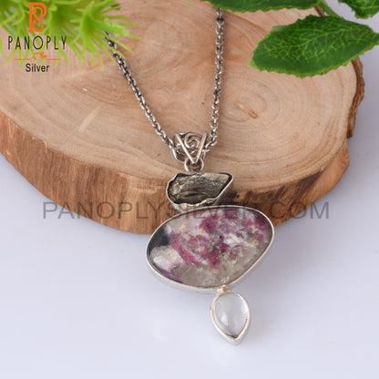 Tourmaline Quartz, Pyrite Green Amethyst 925 Silver Pendant