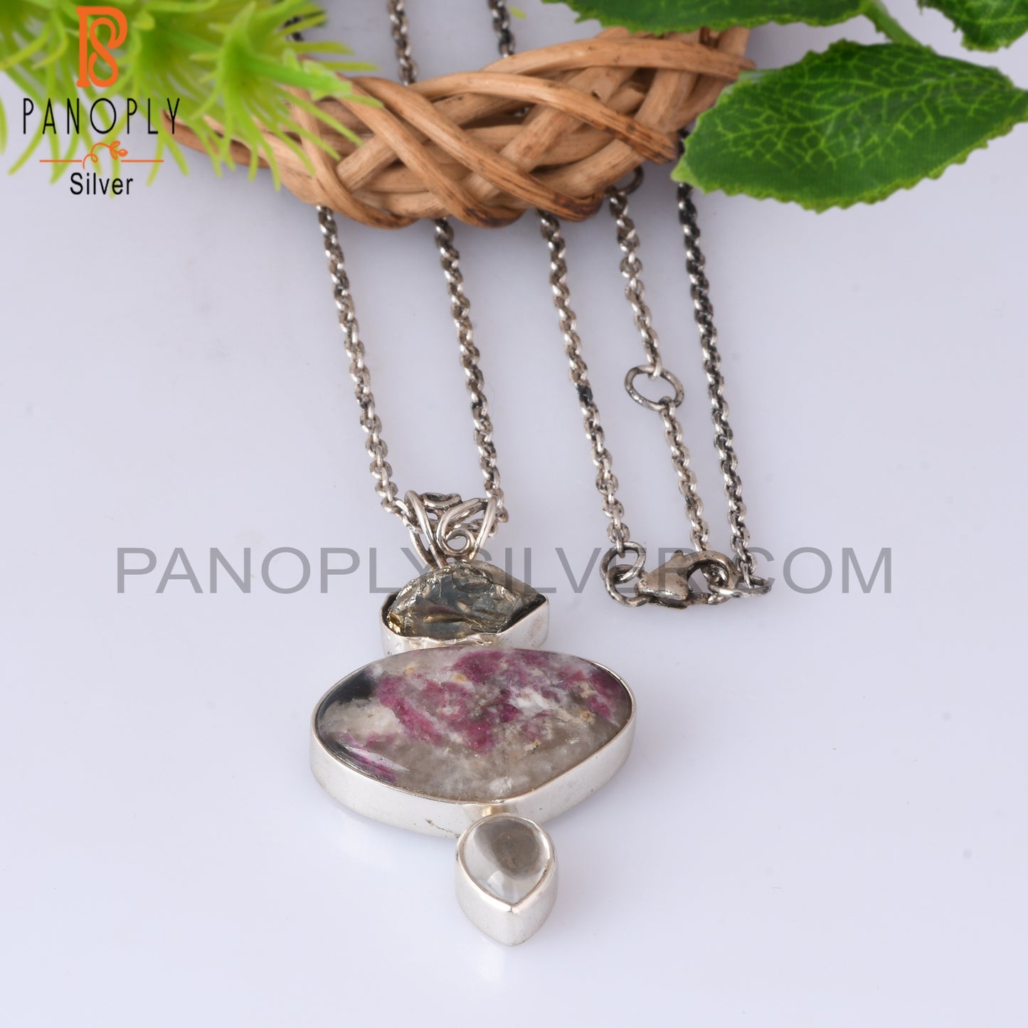 Tourmaline Quartz, Pyrite Green Amethyst 925 Silver Pendant