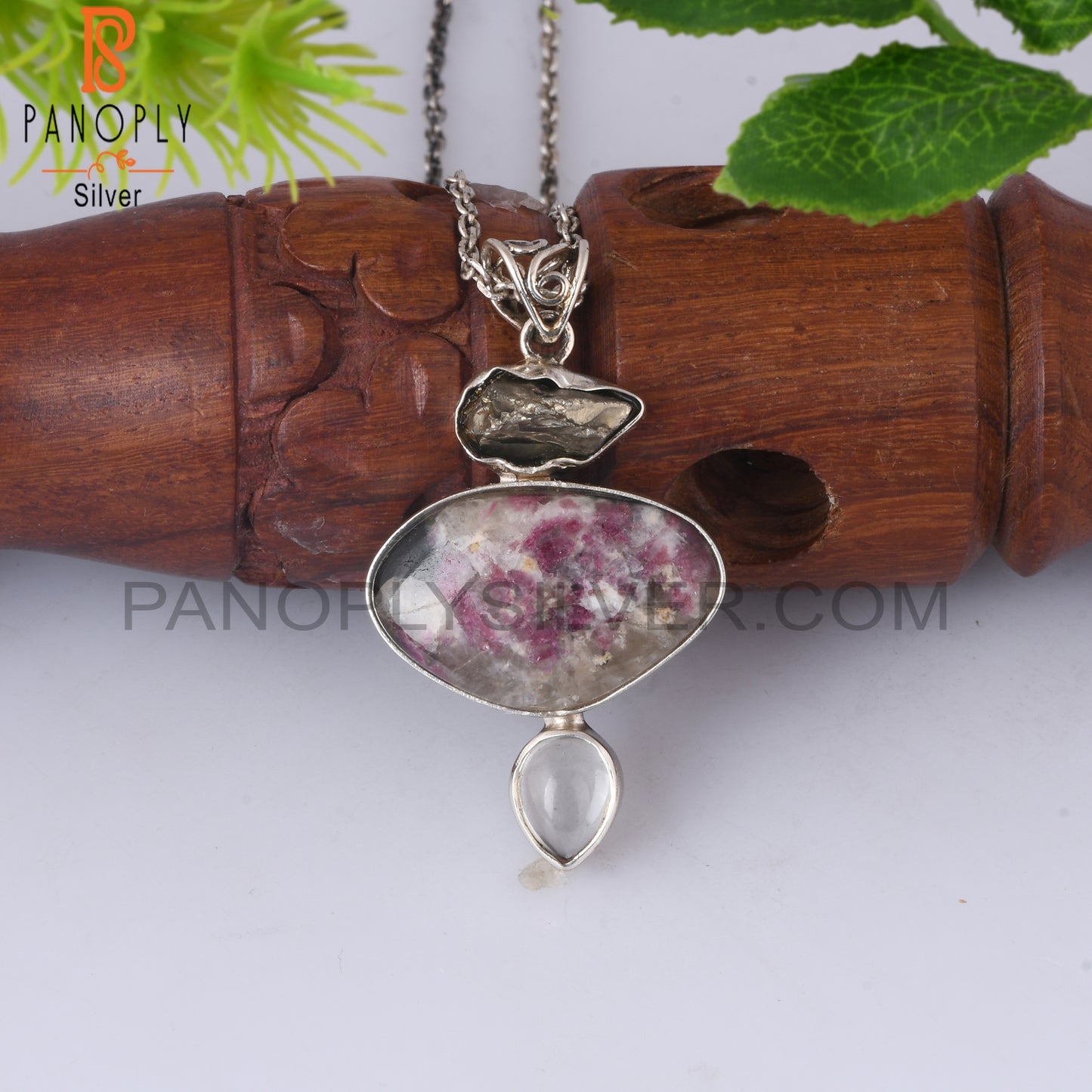 Tourmaline Quartz, Pyrite Green Amethyst 925 Silver Pendant