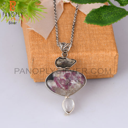 Tourmaline Quartz, Pyrite Green Amethyst 925 Silver Pendant