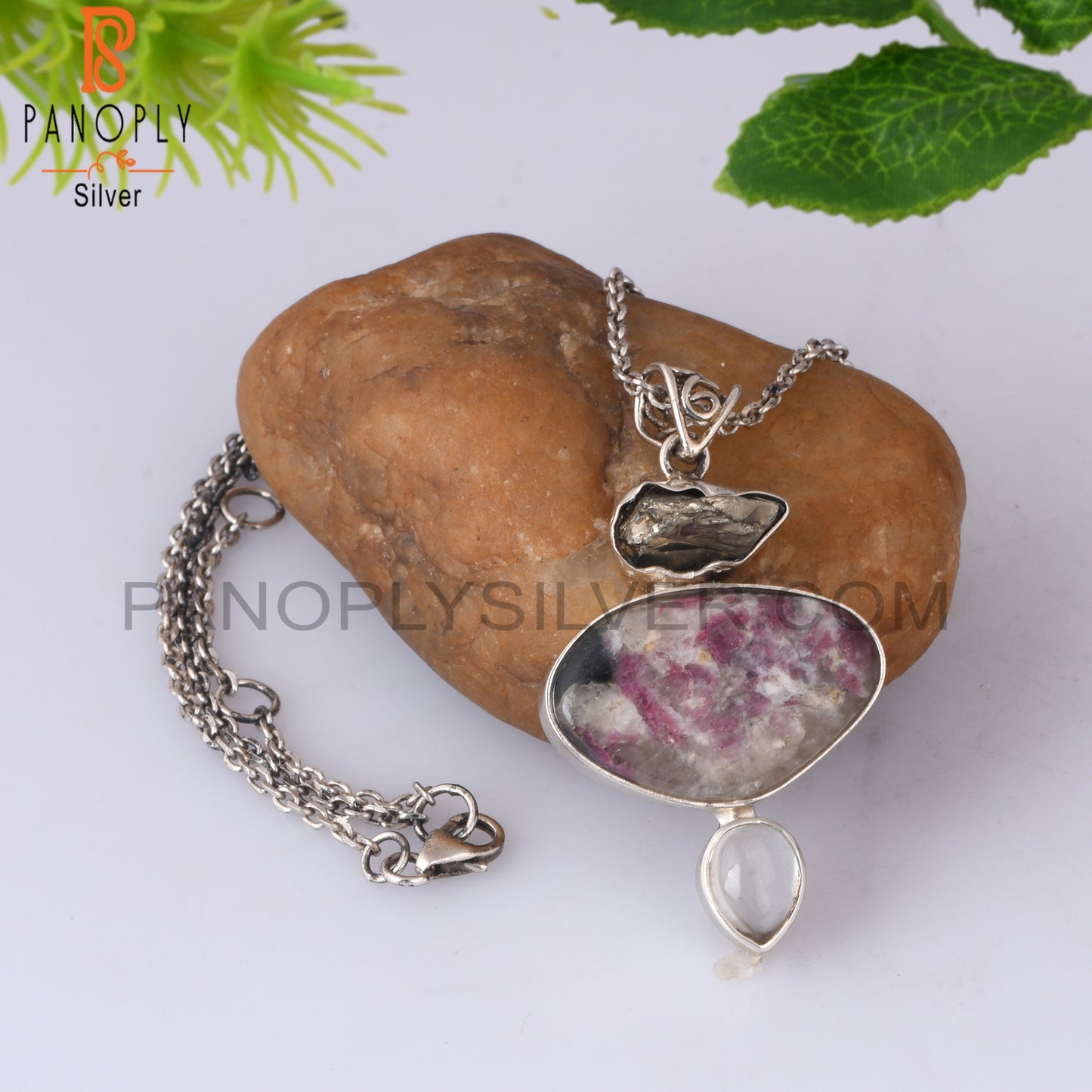 Tourmaline Quartz, Pyrite Green Amethyst 925 Silver Pendant