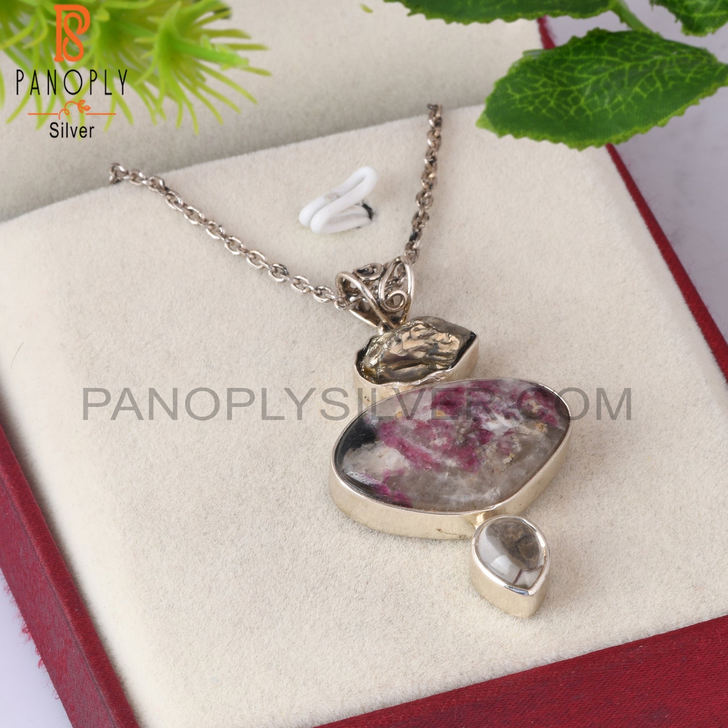 Tourmaline Quartz, Pyrite Green Amethyst 925 Silver Pendant