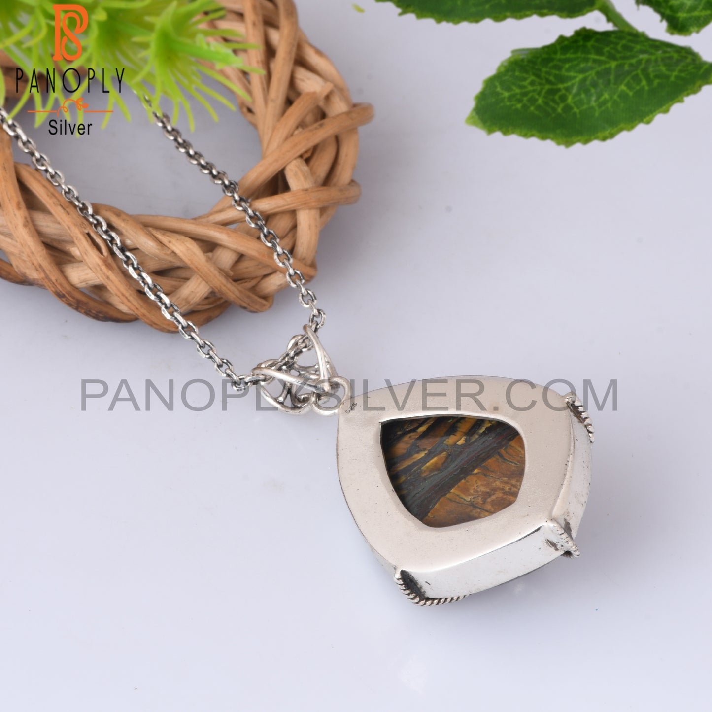 Citrine & Tiger Eye Iron 925 Sterling Silver Chain Pendant