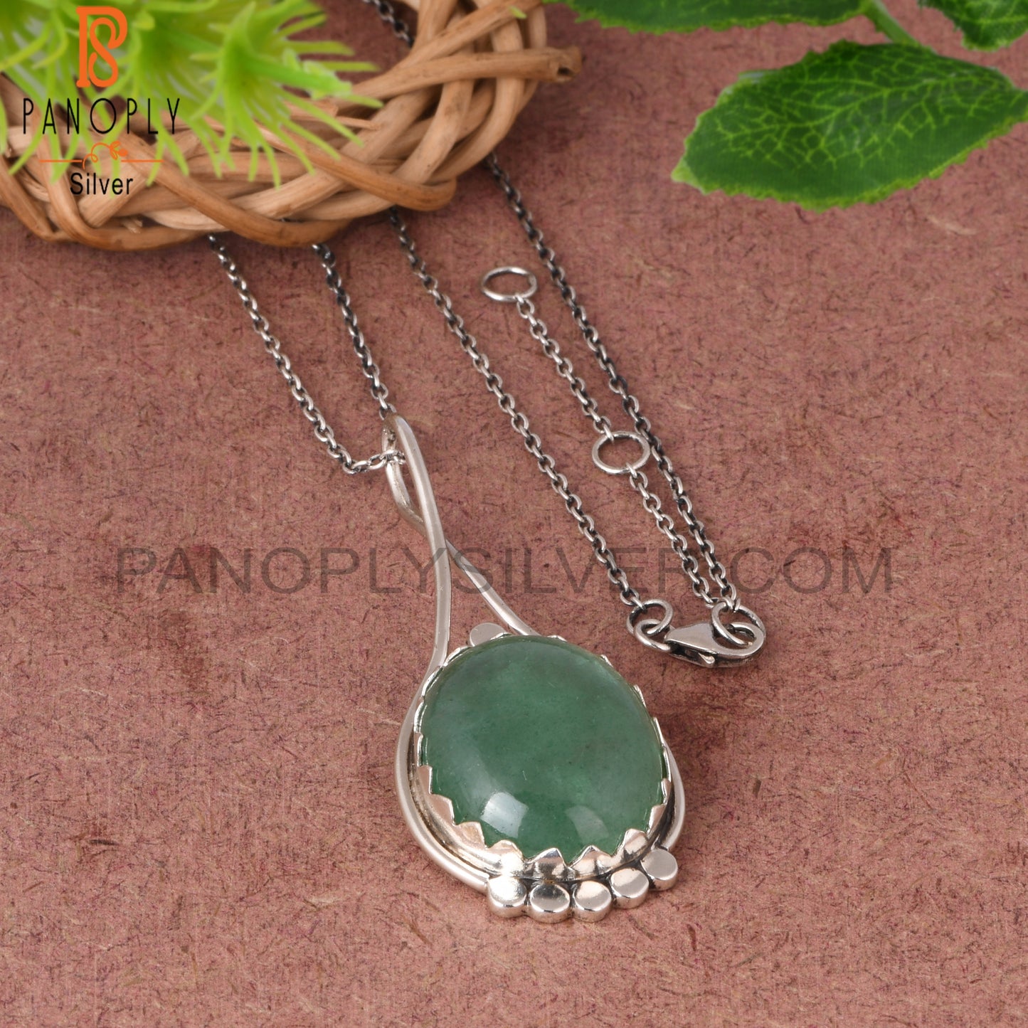 Green Strawberry Quartz Oval Shape 925 Sterling Silver Pendant
