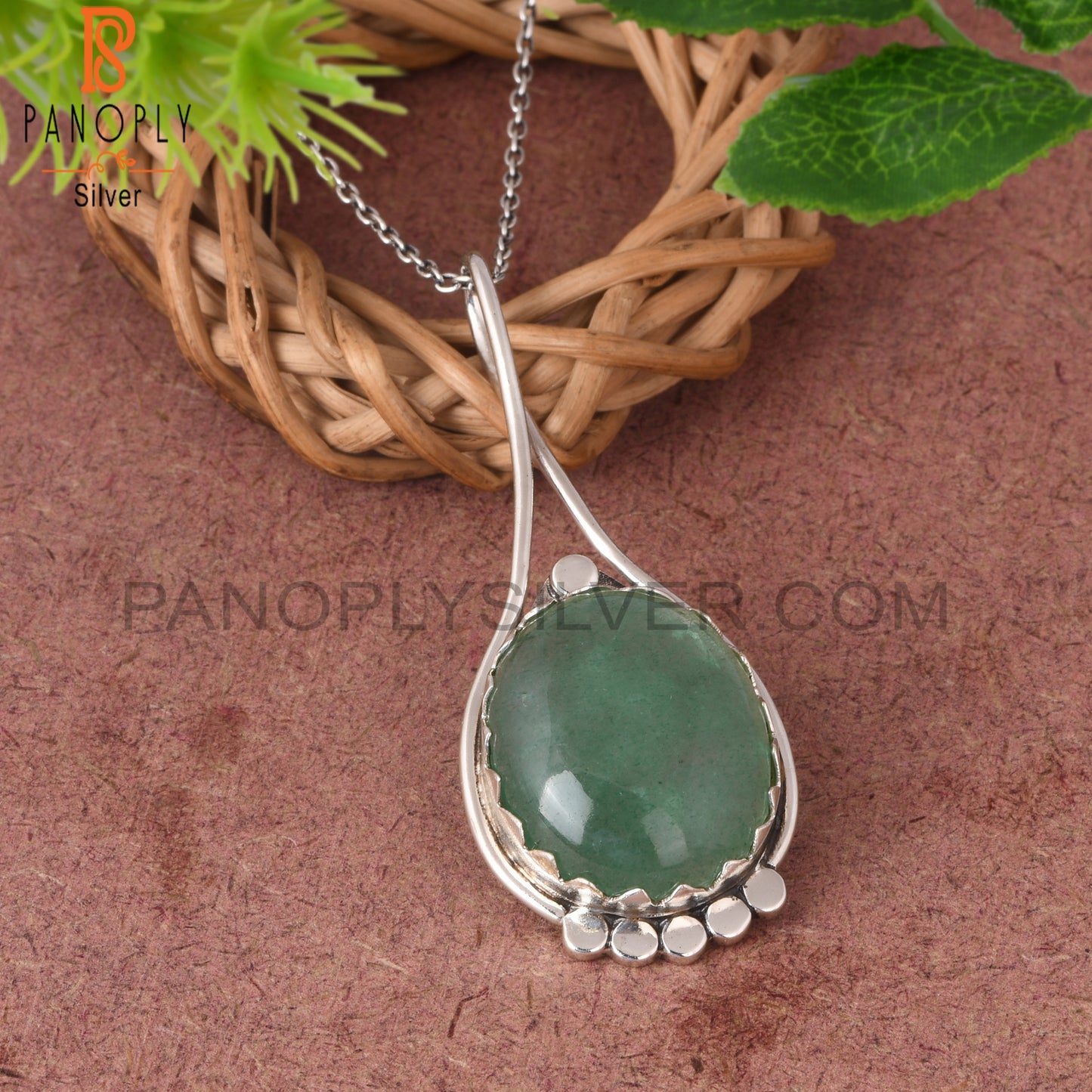 Green Strawberry Quartz Oval Shape 925 Sterling Silver Pendant
