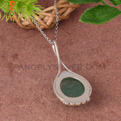 Green Strawberry Quartz Oval Shape 925 Sterling Silver Pendant