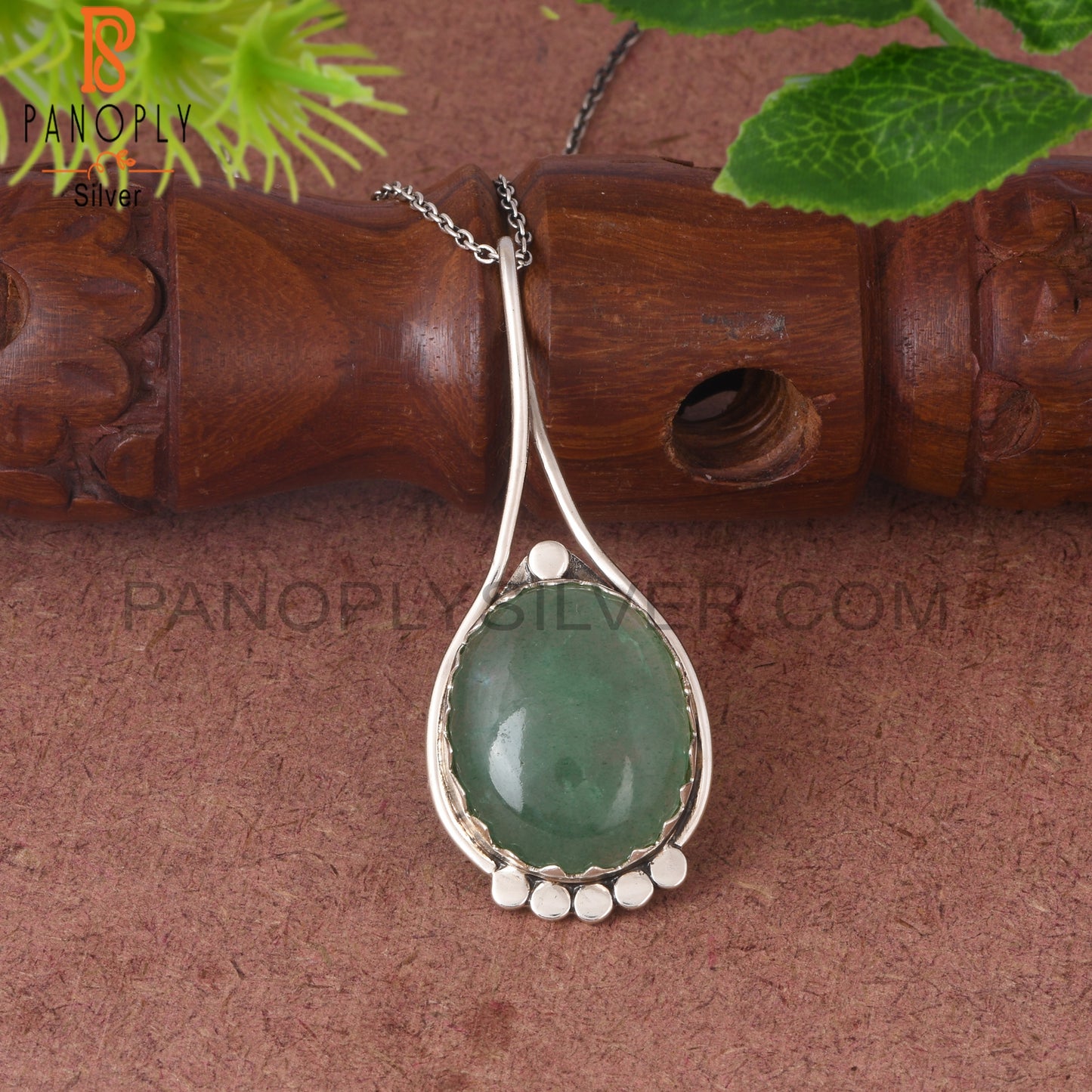 Green Strawberry Quartz Oval Shape 925 Sterling Silver Pendant